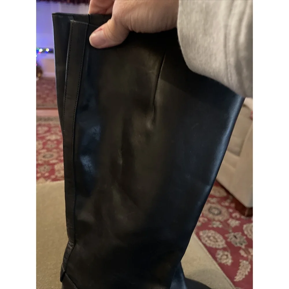 Ralph Lauren Nally Black Leather Buckle Zip Up Knee Mid Heeled Boots Size 8B (TD